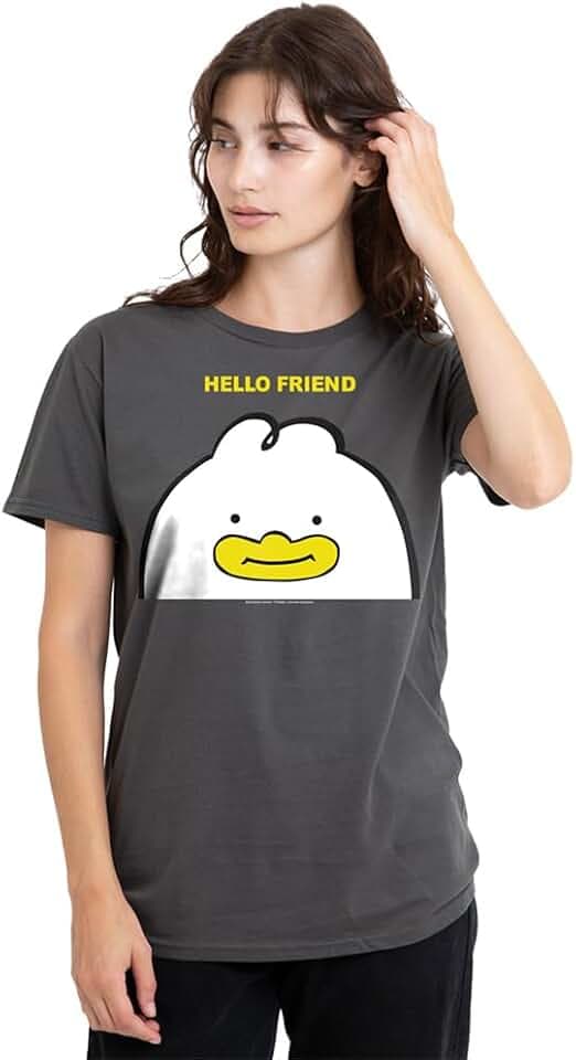 KPop Demon Hunters Damen Kpop Demon Hunters Hello Friend Derpy Letter Ladies T Shirt, Charcoal T-Shirt (1er Pack)