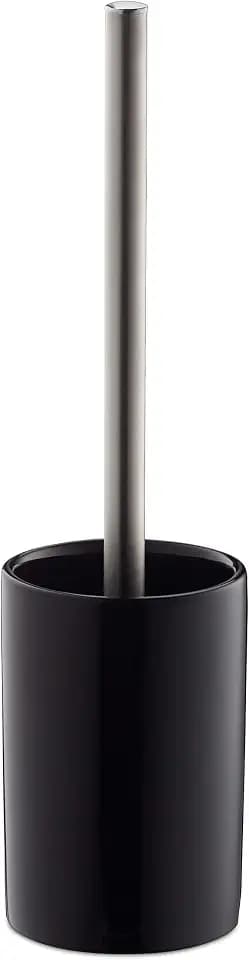 Relaxdays WC-Garnitur Keramik, WC-Bürstenhalter mit Toilettenbürste, Wechselbürstenkopf, freistehend, 36 cm, schwarz