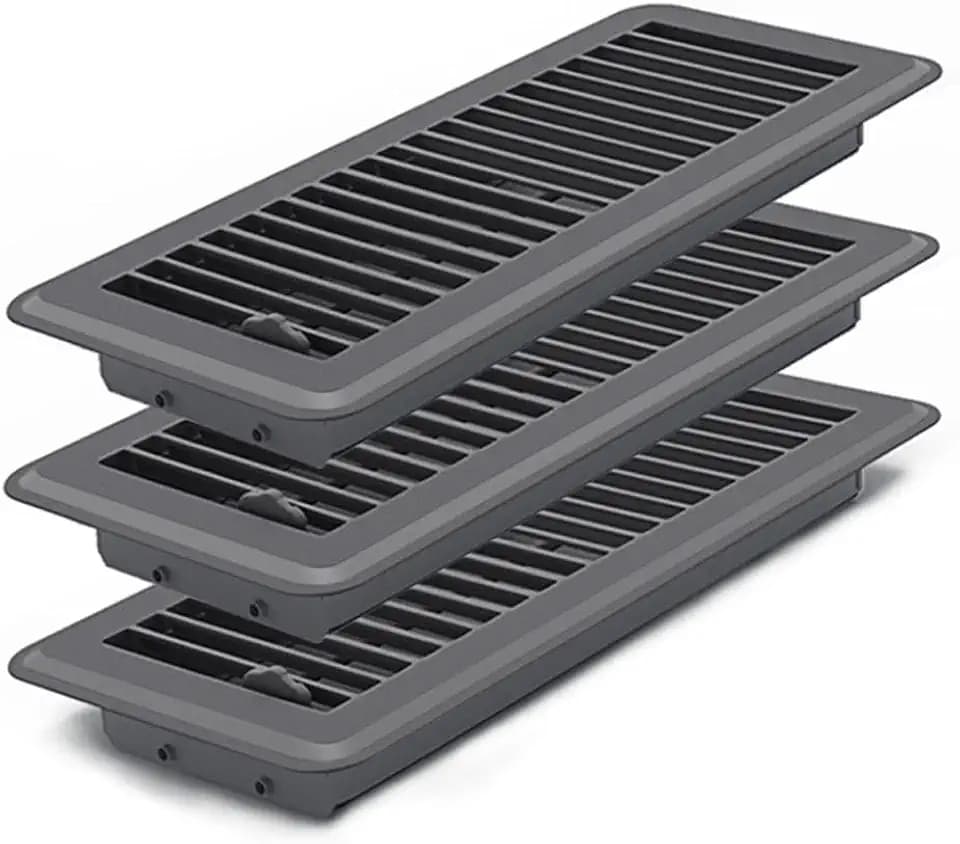 FanGoFast 4" x 12" Floor Register 3 Pack, Heavy Duty Steel Walkable Floor Vents, Easy Adjust Air Vent Covers for Home Floor Wall Sidewall Office (Dark Gray)