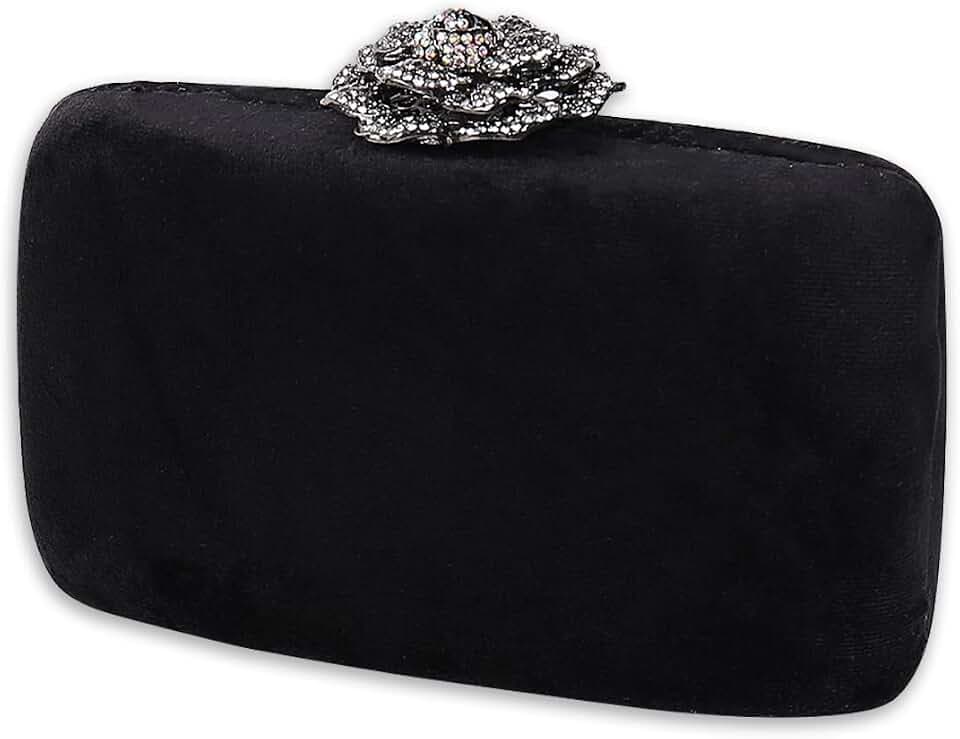 CORIOS Velvet Clutch Bag for Women Diamond Flower Lock Evening Bag Sparkly Rhinestone Handbag Bridal Wedding Purse