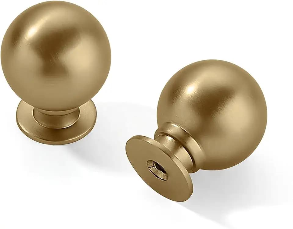 2 Pack 1-1/4 Inch Solid Champagne Bronze Cabinet Knobs Large Heavy Duty Satin Brass Drawer Knobs Kitchen Cabinet Hardware Vintage Ball Knobs Pulls for Drawers.