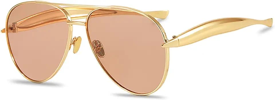 Retro Gold Oversized Aviator Sunglasses for Women Men 70s Shades