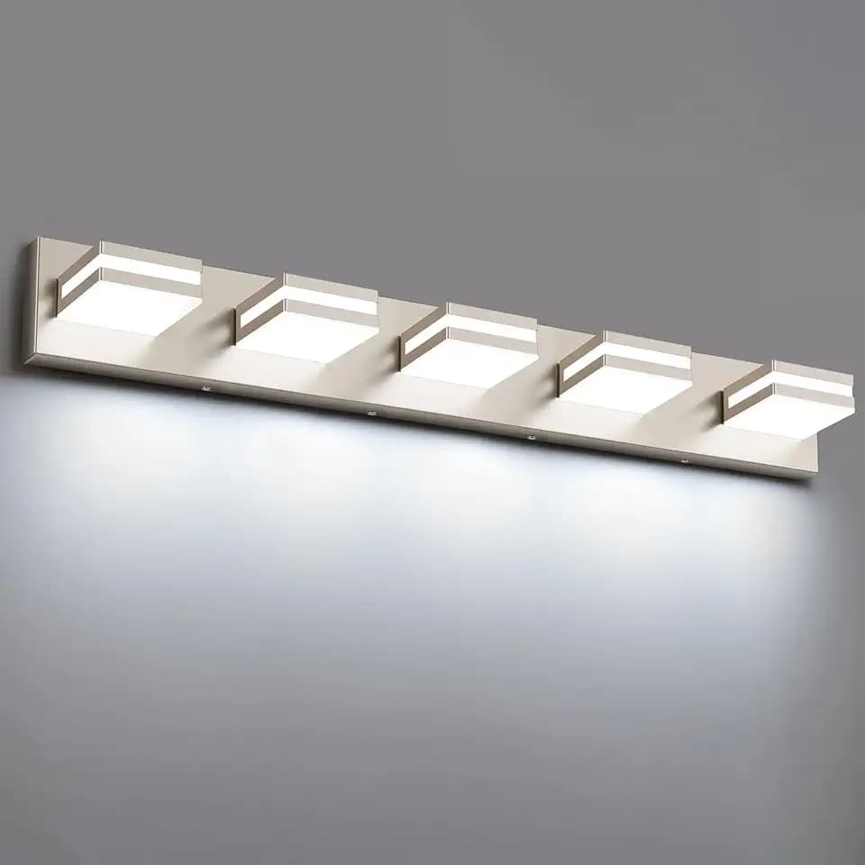 Bathroom Lights Fixtures Over Mirror, 360°Rotate Modern LED Vanity Lights for Bathroom, 40W Dimmable & High CRI Acrylic Wall Lighting, No Assembly Required (Brushed Nickel, 5-Light, 30 Inch)