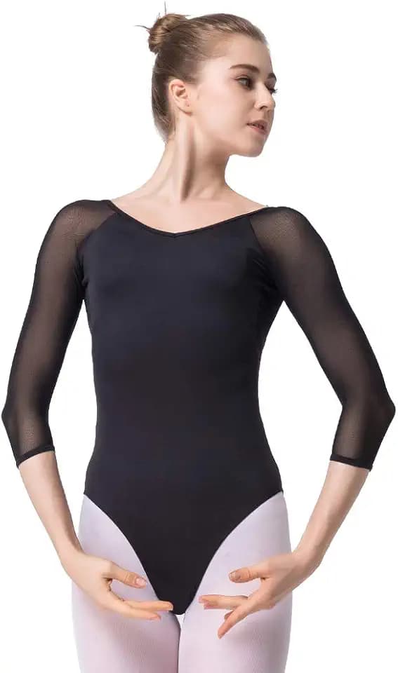 Bezioner Ballettanzug Mädchen 3/4 Arm Gymnastikanzug Damen Trikot Turnanzug