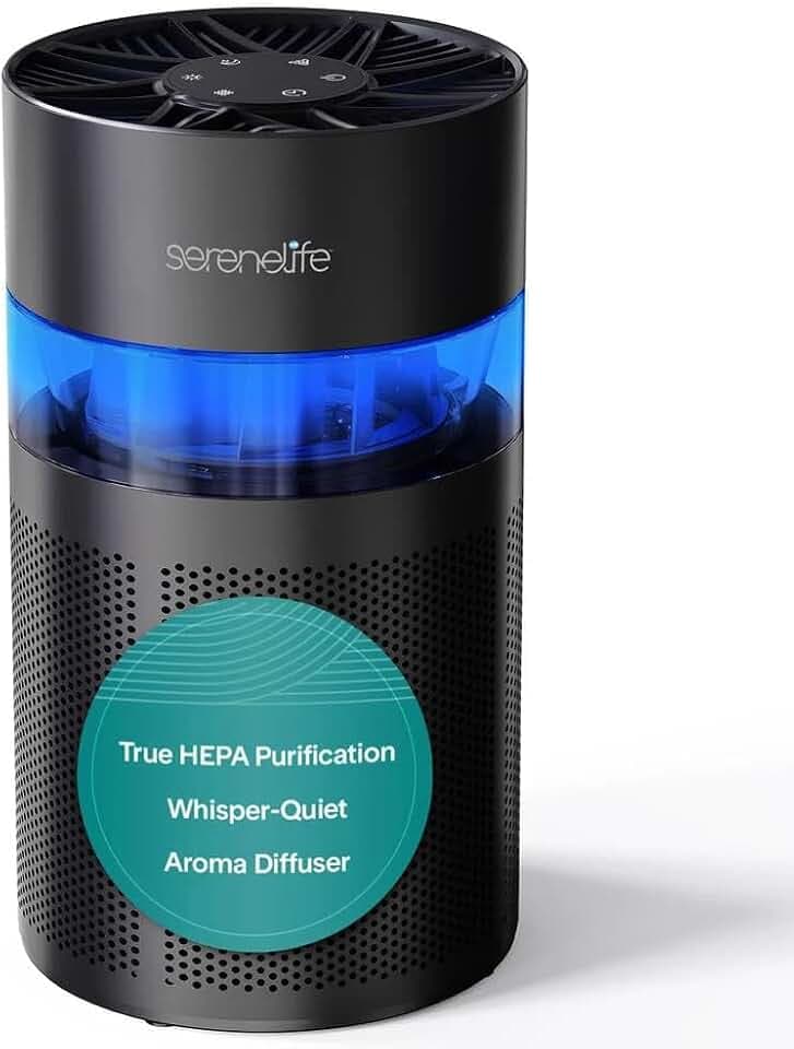 SereneLife Luftreiniger mit HEPA-13 Filter, Luftfilter Allergiker 99.97% Entfernung, gegen Staub Pollen Tierhaare Gerüche- mit Aromatherapie, Nachtlicht, Timer und Touch Steurung, 24db