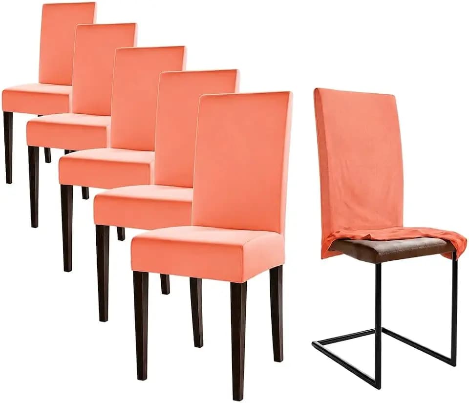 Staboos Stuhlhussen 6er Set – Elastische Stuhlbezüge für Schwingstühle & Esszimmer – Stretch Stuhlhusse aus Öko-Tex zertifiziertem Stoff – Passender Chair Cover für Feste & Zuhause (Koralle)