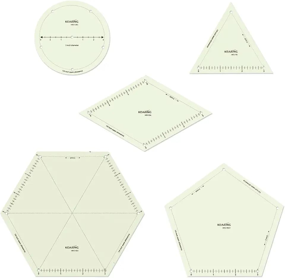 KEARING 5Pcs 3" Multi-Shape Hot Hem Ruler Set - Heat Resistant Ironing