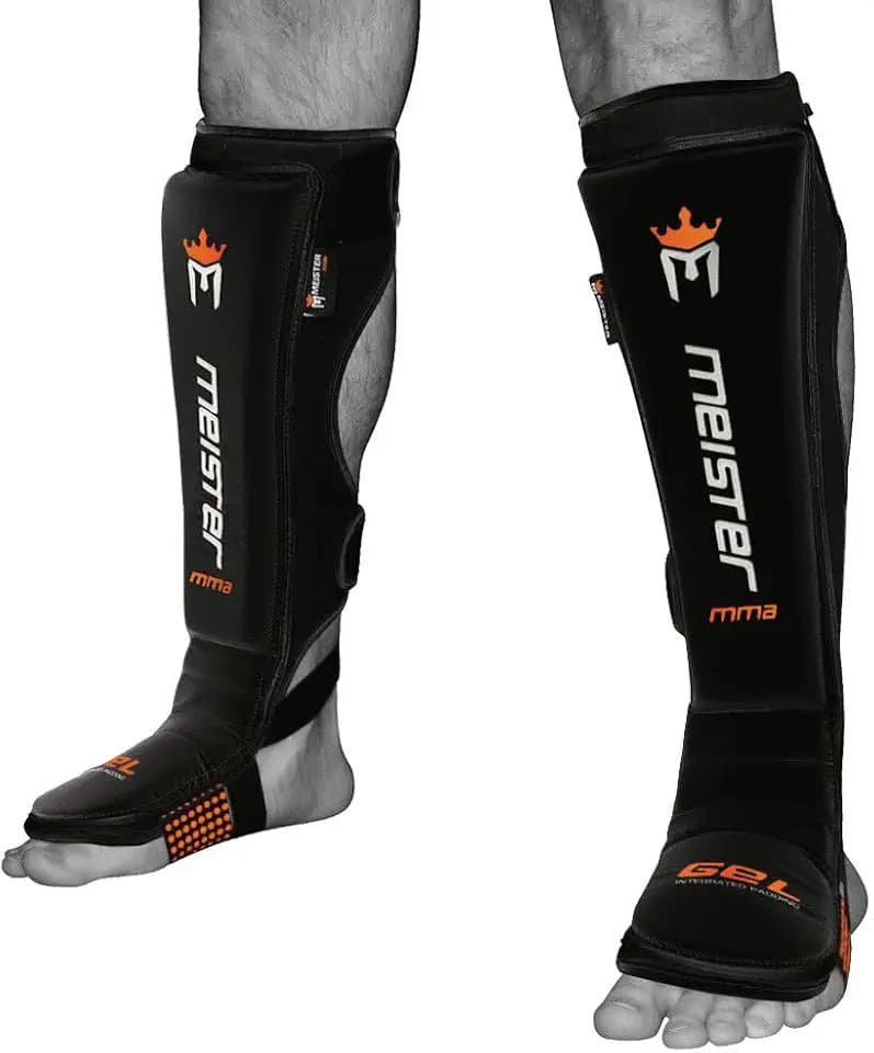 Meister Edge Leather Shin & Instep Guards w/Gel Padding (Pair) - BK - S/M