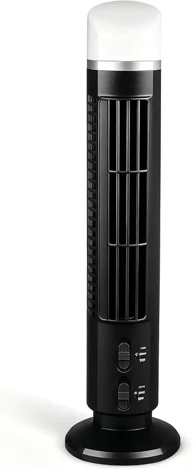 ciciglow Turmventilator, Flügelloser Turmventilator, Leiser, Tragbarer Standventilator, 90° Oszillierender USB-Tischventilator mit Licht für Zuhause, Schlafzimmer, Büro (BLACK)
