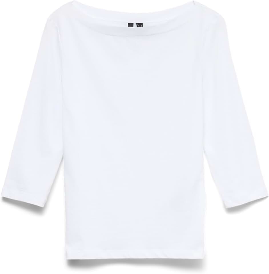 VERO MODA Damen Stretch T-Shirt 3/4 Arm Basic U-Boot-Ausschnitt Top Oberteil Regular Fit Langarm VMPANDA
