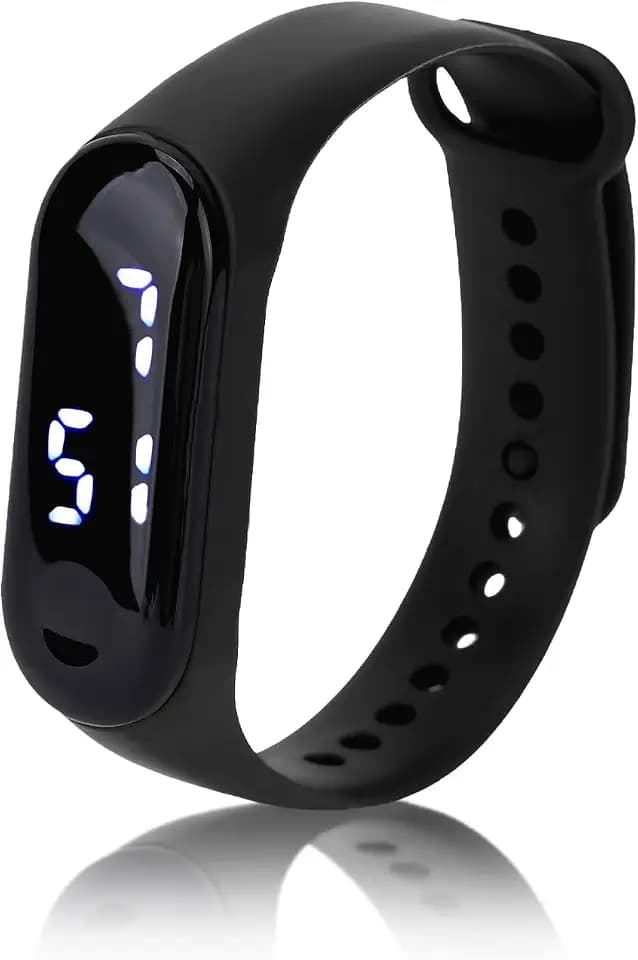 Digitaluhr, LED Weißlichtanzeige, Kunststoffspiegel, Elektronisches Uhrwerk, Silikonarmband, Sportuhr, Smart Armband, Sportuhr für Kinder, Frauen, Männer, Mädchen, Jungen(Schwarz)