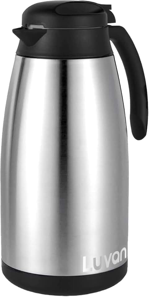 Luvan Thermoskanne 2L,Thermokaraffe aus Edelstahl, Doppel-Wall-Isolierung mit Vakuum, Isolierung für 12 & 24 Stunden Kälte, Thermokaraffe für Tee, Wasser, Kaffee(Silberfarben/Schwarz)