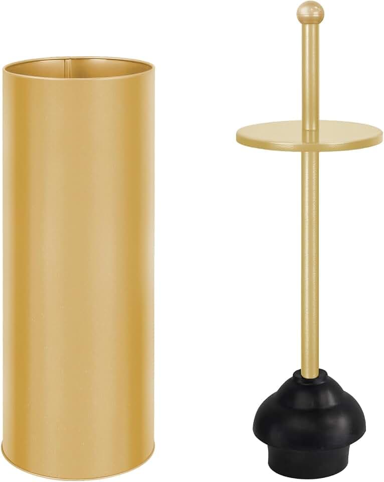 Toilet Plunger with Holder for Bathroom - Deep Cleaning - Heavy Duty - Strong Efficient Suction Cup - Household Essentials - Household Supplies, Matte Gold