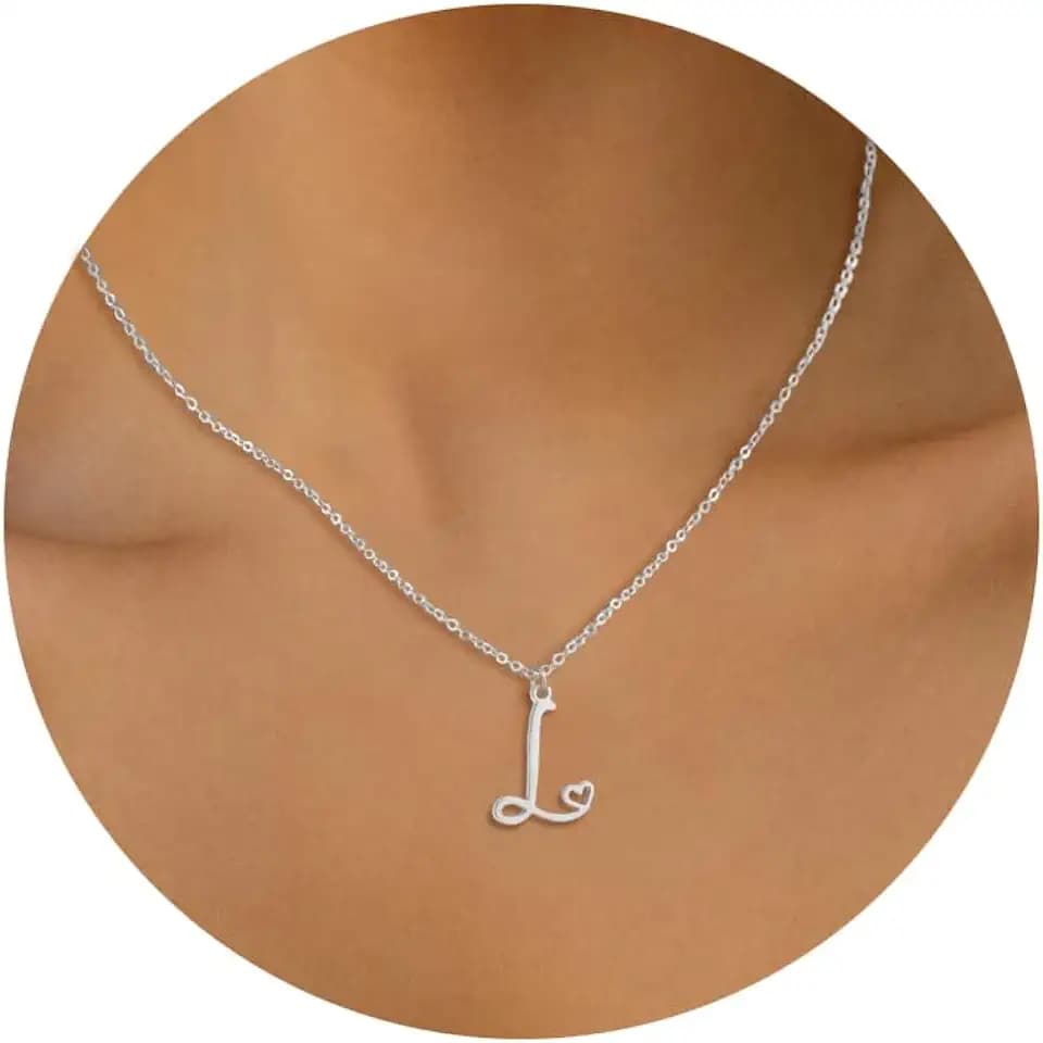 Kette mit Buchstaben Damen Gold Silber Halskette Damen Edelstahl Personalisierte Initialen A-Z Namenskette mit Herz Anhänger Schmuck Geschenke für Frauen Mädchen