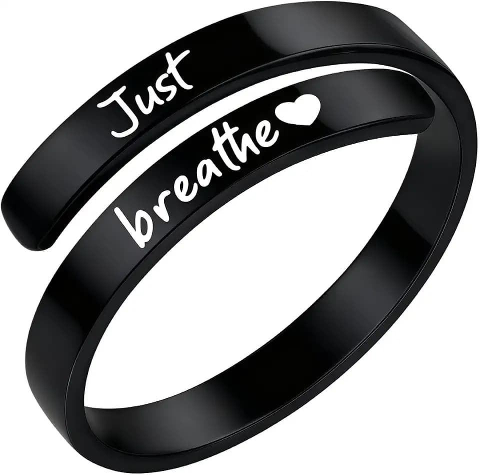 WETMT Just Breathe Ring for Women Hope Rings Just Breathe Adjustable Inspirational Ring Heart Ring Spiral Wrap Healing Rings Stainless Steel Encouragement Inspirational Ring Jewelry