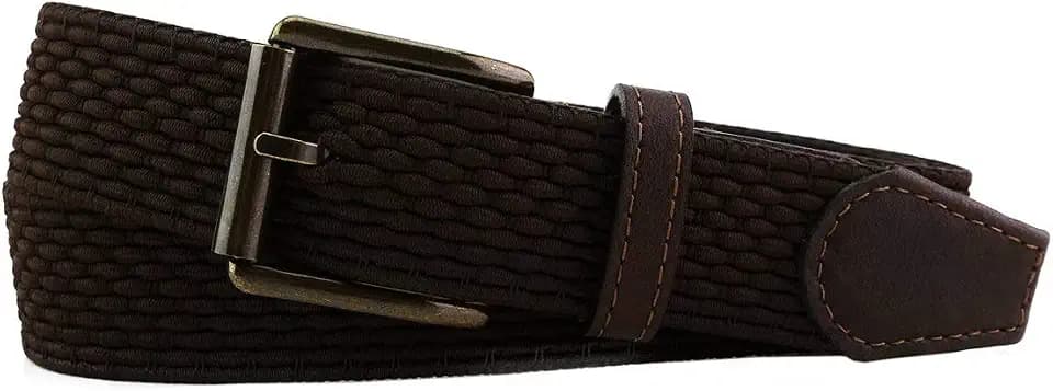 TigerTie hochwertiger Stretchgürtel mit Edelstahl Schnalle und echt Leder Applikationen - Gürtelbreite 35 mm