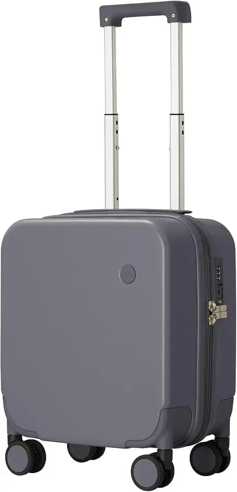 mixi 14 Inch Underseat Luggage Carry on Suitcase Free Boarding Personal Item Suitcases with Spinner Wheels Hardshell Lightweight PC for Short Travel, Rock Gray