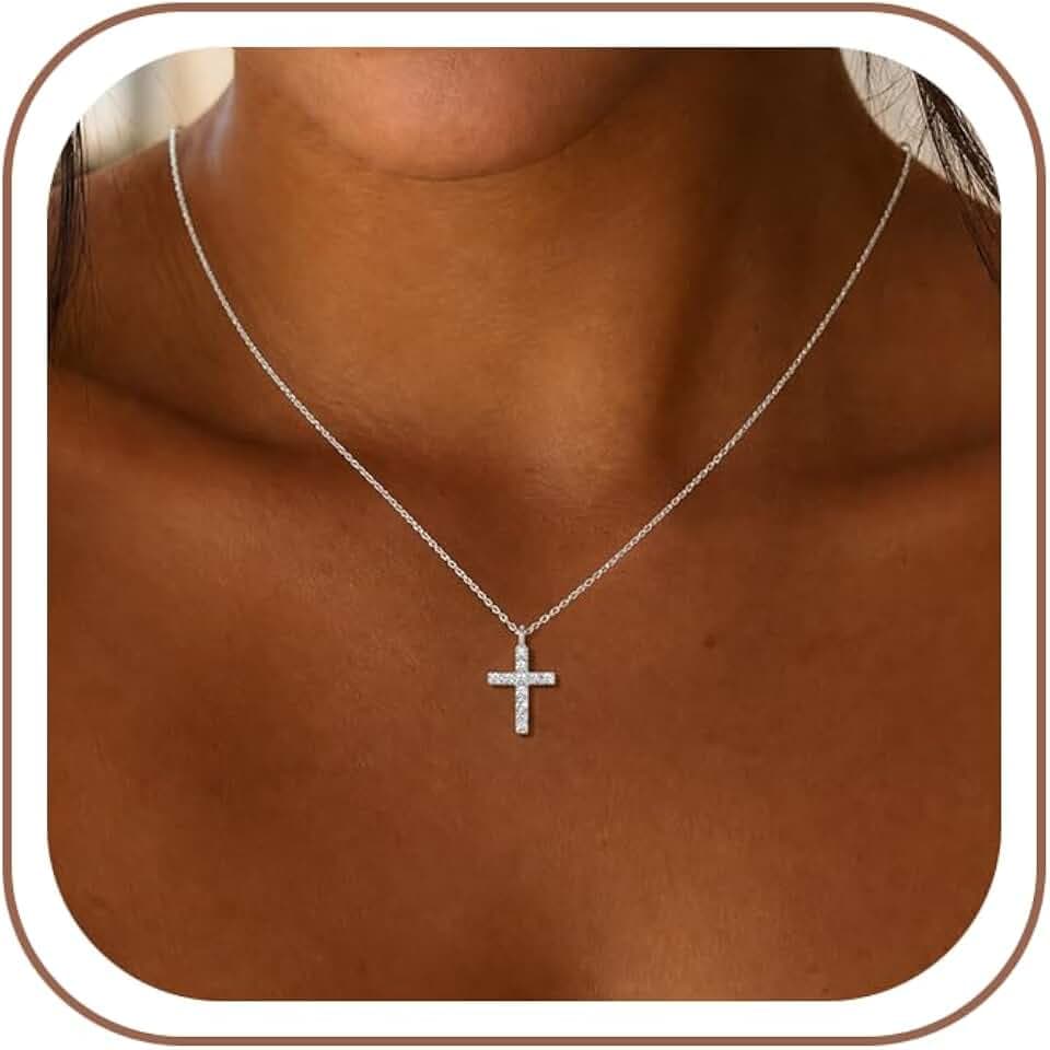 925 Sterling Silver Plated Cubic Zirconia Cross Necklace for Women