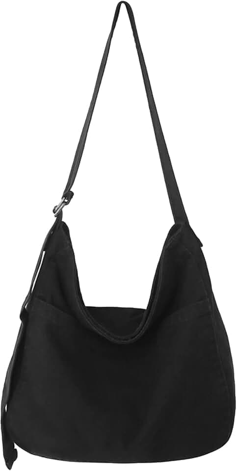 X SIM FITNESSX Unisex Umhängetasche Canvas Tasche Oxford Schultertasche Damen Shopper Tasche Fashion Stofftasche für Alltag/Büro/Schule/Reisen (Schwarz)