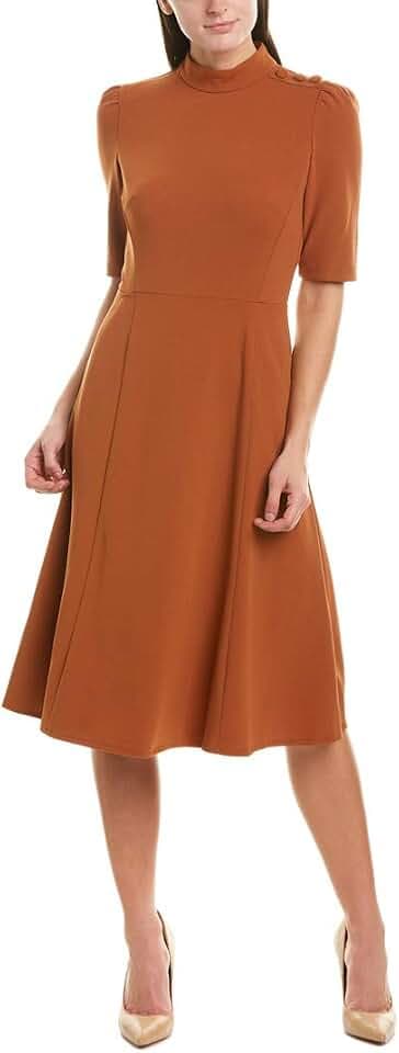Donna Morgan Womens Mock Neck Crepe Fit and Flare Dress Career Office Workwear Desk to Dinner Guest of