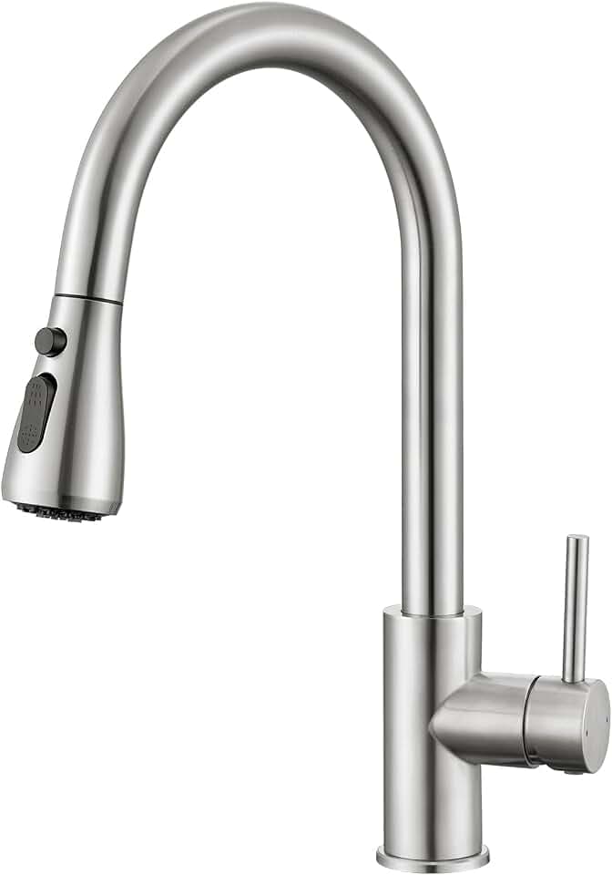 CECIPA Wasserhahn Küche, Hochdruck Küchenarmatur mit ausziehbar Brause, Armatur Küche mit zwei Sprühfunktionen, 360° schwenkbarer, Spültischarmatur mit einfacher Montage, Edelstahl Gebürstet