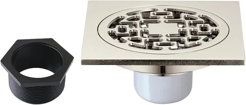 Kingston BSF4272PN 4" Brass Square Grid Shower Drain, Polished Nickel