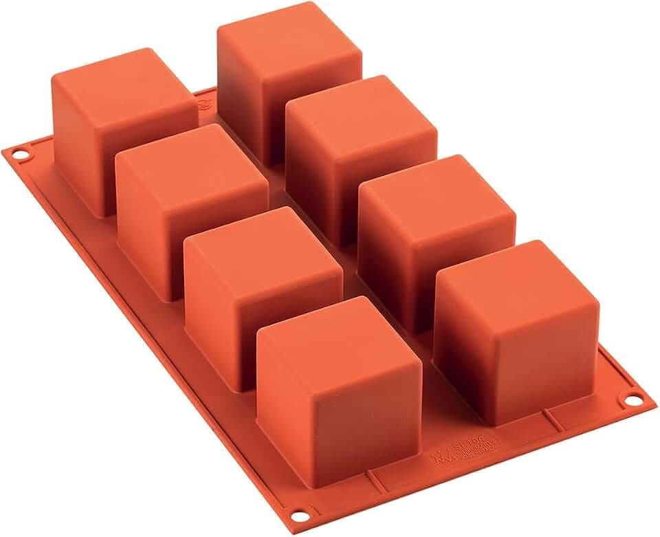 silikomart | SF104 Silikonform für CUBI Monoportionen, Antihaft, 8 Würfel, 1er Pack Kuchenform, 50 x 50 mm, h 50 mm, Made in Italy, Ziegelrot