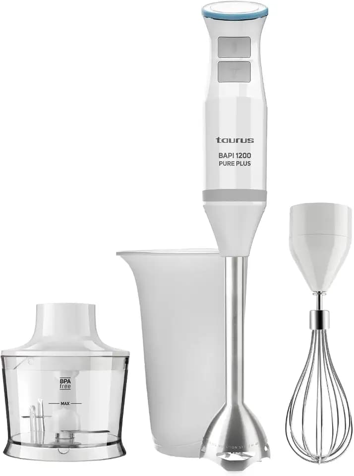 Taurus - Stabmixer 1200 W | 20 Stufen + Turbo | Edelstahlmesser & Stab | Turbo Rotation System | Spritzschutz | Komplett-Zubehör