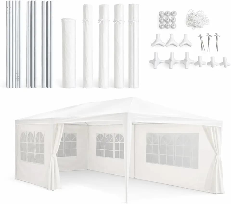Kinzo Pavillon 3x6 m - Partyzelt für 70 Personen - Gartenpavillon mit 6 Seitenwänden und Firsthöhe 2,5 m - Party Zelt Wasserdicht und UV-beständig - Weiß