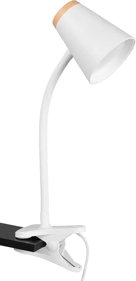Reality Leuchten LED Klemmleuchte Pongo R25831101, Kunststoff Weiß matt, Holznachbildung, inkl. 4.5 Watt LED, Flexarm