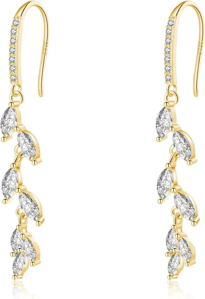 SLUYNZ 925 Sterling Silver CZ Leaf Dangle Earrings for Women Teens CZ Droplet Dangle Earrings Wedding Dangling Earrings