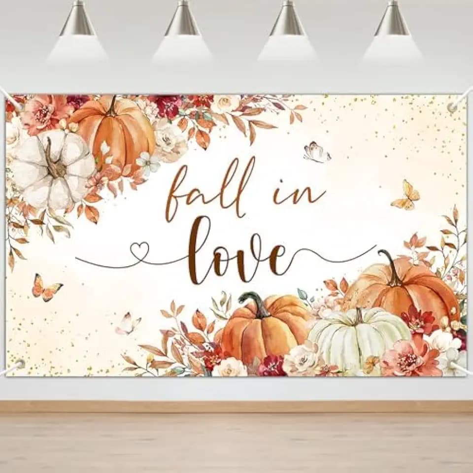 Mocsicka Fall in Love Bridal Shower Backdrop Banner 6x3.6ft