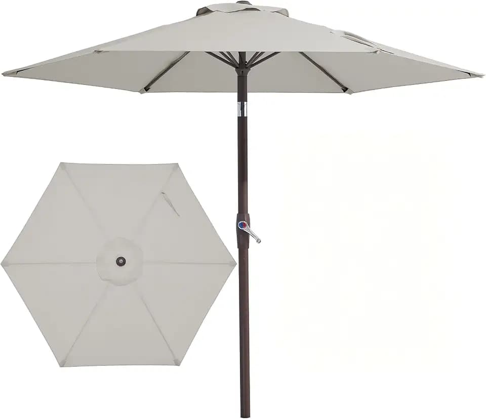 JEAREY 7.5 FT Patio Umbrella, Market Umbrella with Tilt & Crank,Light Grey