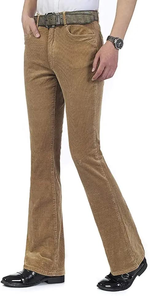 HAORUN Men Corduroy Bell Bottom Flares Pants Slim Fit 60s 70s Vintage Bootcut Trousers