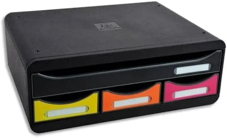 Exacompta 319798D Toolbox Iderama mit 4 Schubladen aus Recycling-Kunststoff zur Aufbewahrung kleiner Utensilien 27 x 35,5 x 13,5 cm. Ideal für Büro und Schreibtisch. Blauer Engel schwarz|bunt