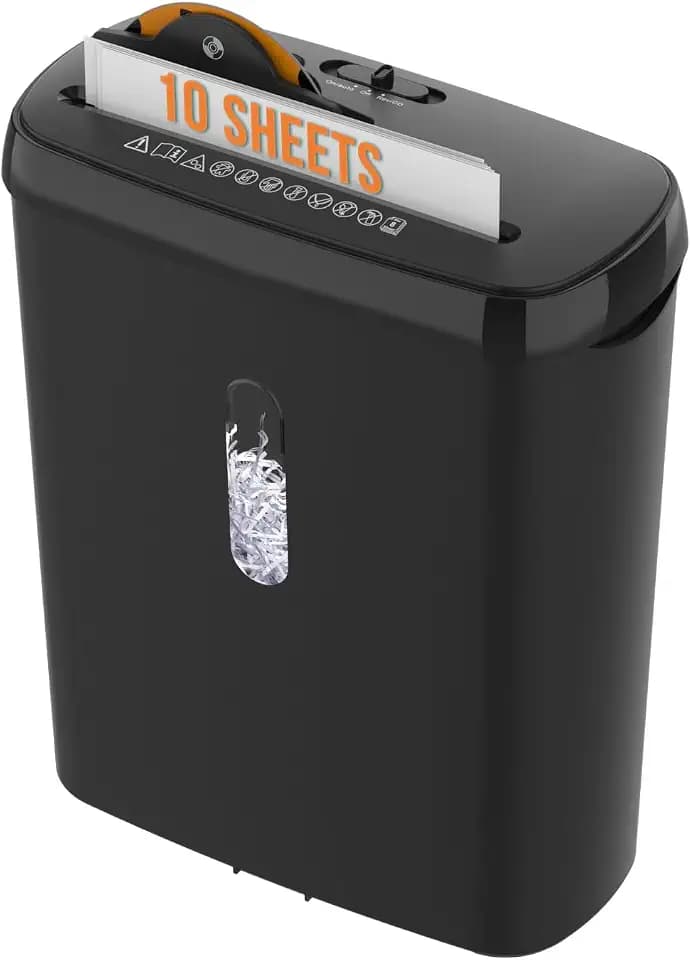 Suntiko 10-Sheet Strip Cut Paper Shredder Black