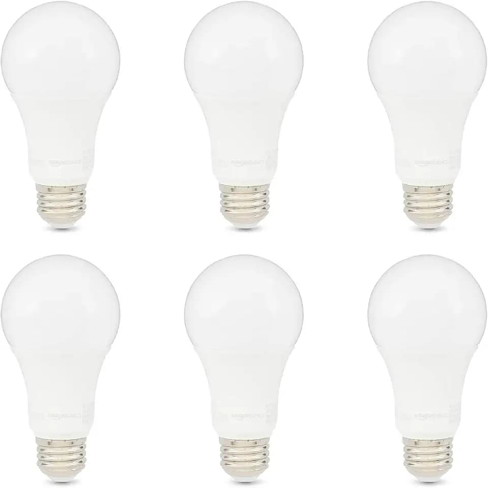 Amazon Basics A19 LED Light Bulbs, 100W Equivalent, 15W, E26 Standard Base, Daylight White 5000K, Non-Dimmable, 10,000 Hour Lifetime, 6-Pack