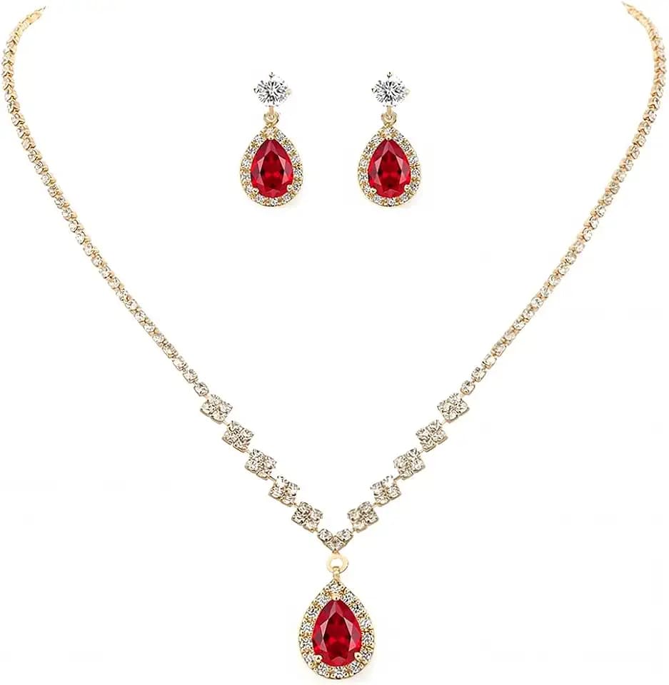 Unicra Bride Crystal Necklace Earrings Set Bridal Wedding Jewelry Sets Rhinestone Choker Necklace Prom Costume Jewelry Set for Women and Brides