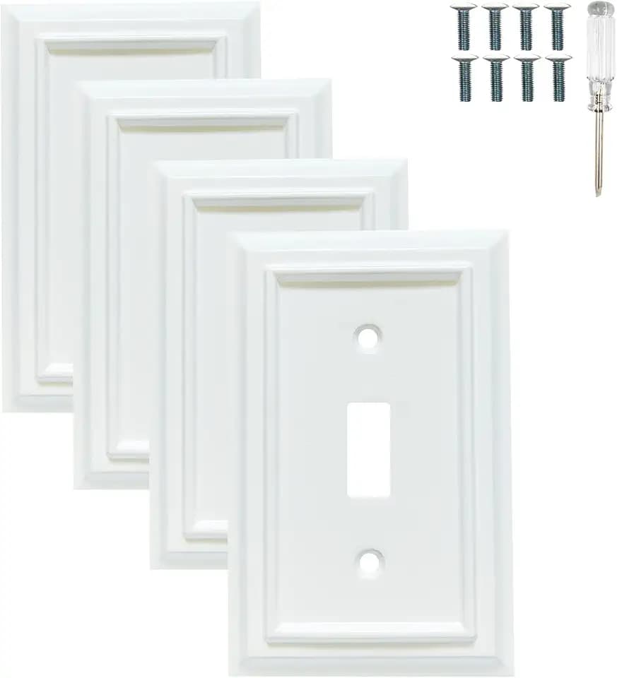 Wall Plates, Duplex Outlet Covers, Toggle Light Switch Plates, Decorator Light Switch Cover, Bamboo Fiber Material Wall Plate, Standard Size Wall Plates of various styles, White (1 Gang Toggle 4 Pack)