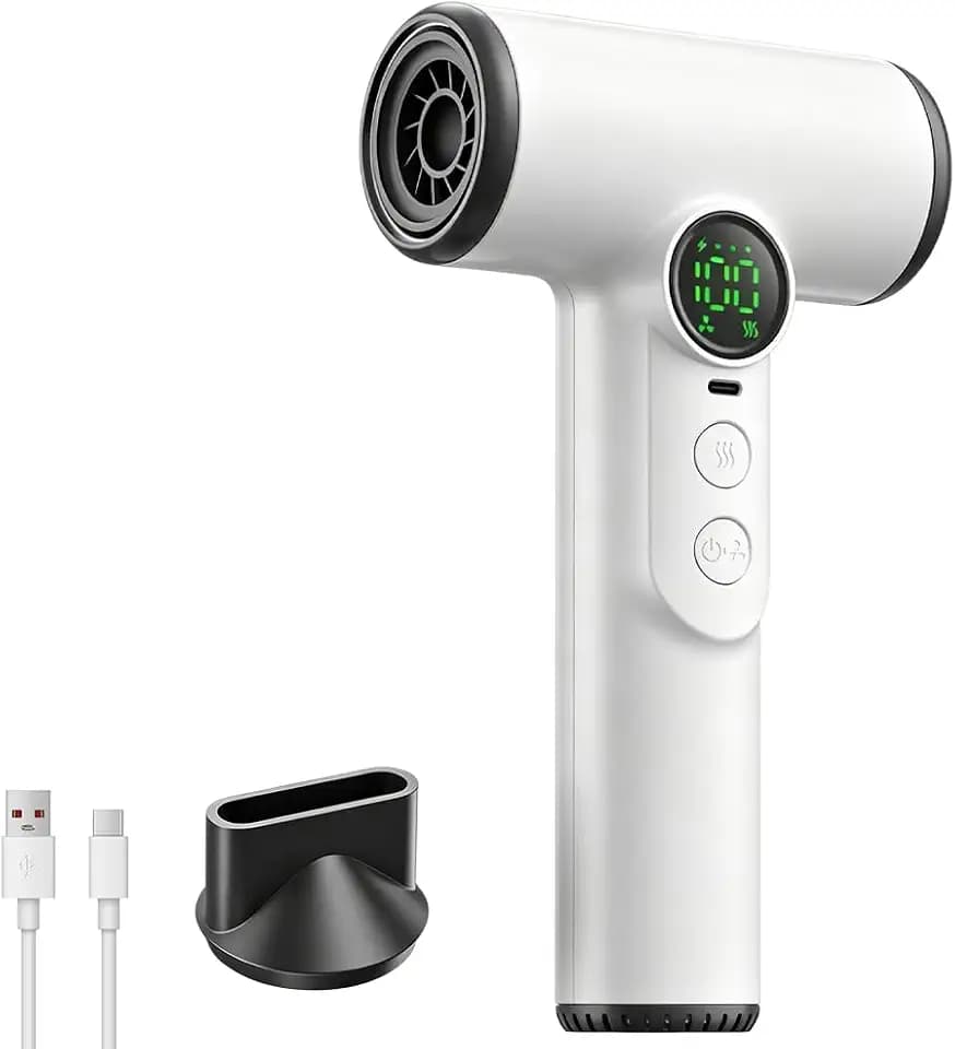 Akku Haartrockner, 200W Tragbarer Akku Föhn mit Digitalem Bildschirm, 100 Temperaturen &Geschwindigkeiten, 15600mAh Aufladung Reisefön Kabellos Tragbarer Haartrockner für Reisen, Camping, Schlafsäle