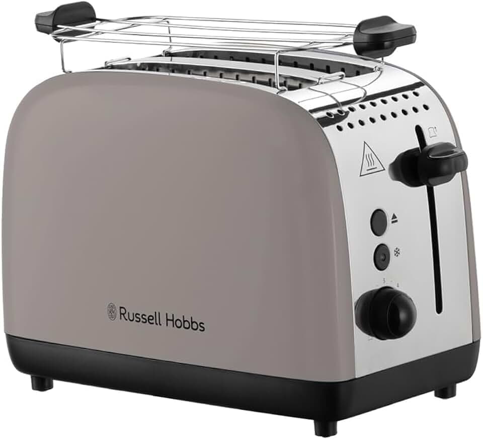 Russell Hobbs Toaster Colours Plus, Mokka, 2-Scheiben, Edelstahl, 1100W | Sechs Einstellbare Bräunungsstufen, Extra Breite Schlitze, Auftau-, Aufwärm- und Stoppfunktion, Hebefunktion, Brötchenaufsatz