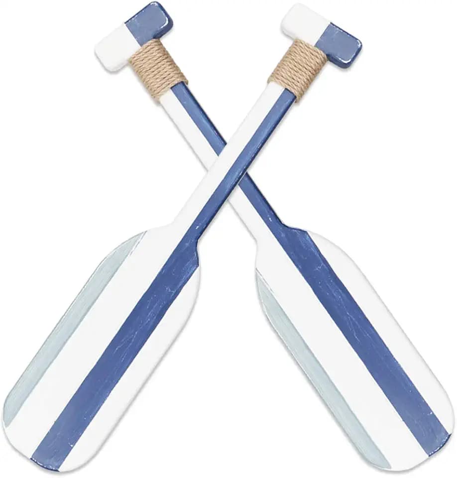Meching 2 Pack 19.7 Inch Nautical Wooden Double Oar Decor with Rope Nautical Oar Paddles Wall Decor Door Hanging Ornament Beach Theme Home Decoration（Vintage blue）