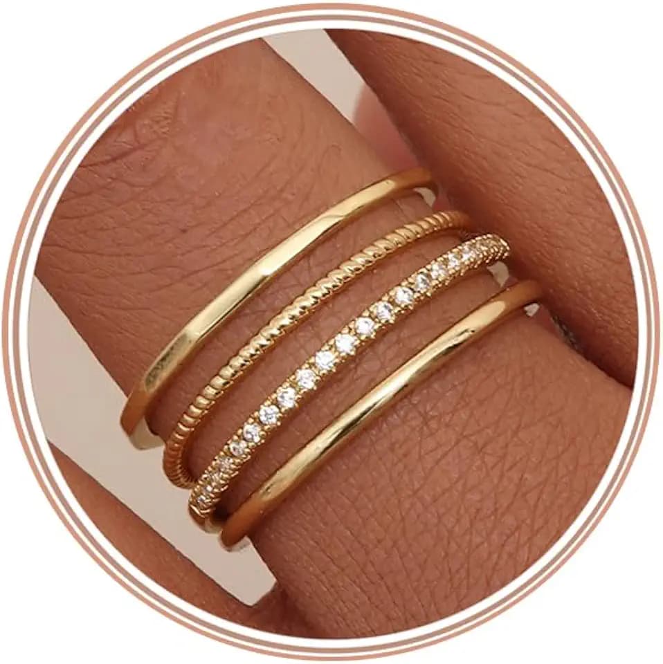 MILACOLATO 14K Gold Plated 1.3mm Thin Stackable Rings for Women - Minimalist Non Tarnish Half Cubic Zirconia Band Rings - Dainty Trendy Statement Stacking Rings Set Size 5-10