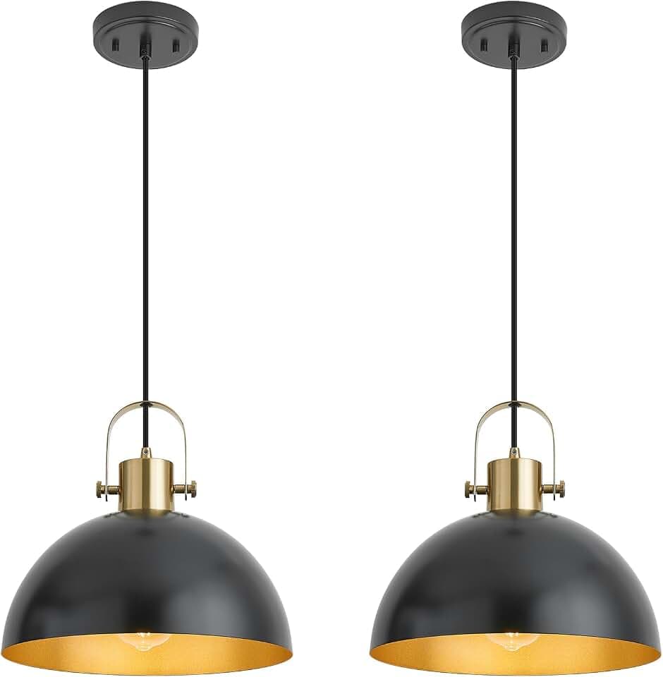 12 Inch Farmhouse Pendant Lights, Black, 2 Pack