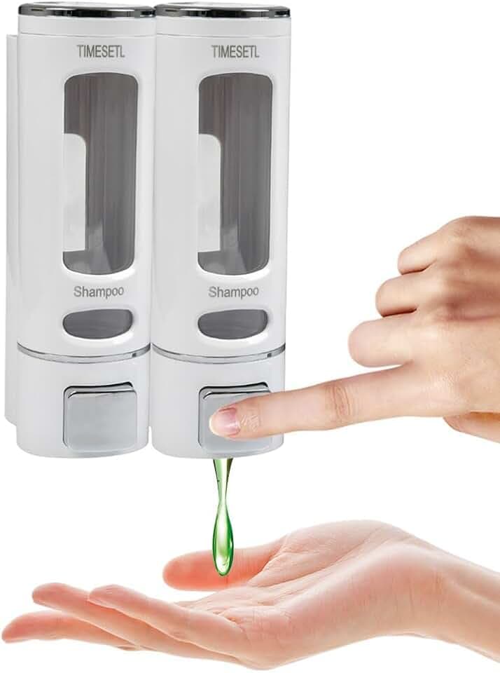 Doppel Seifenspender Wandbefestigung 400ML, Seifenspender Weiß Wandmontage, Shampoo Dispenser Wall Duschgel Spender, Shampoospender Doppelt Ohne Bohren Dusche für Badezimmer, Küchen, Hotel
