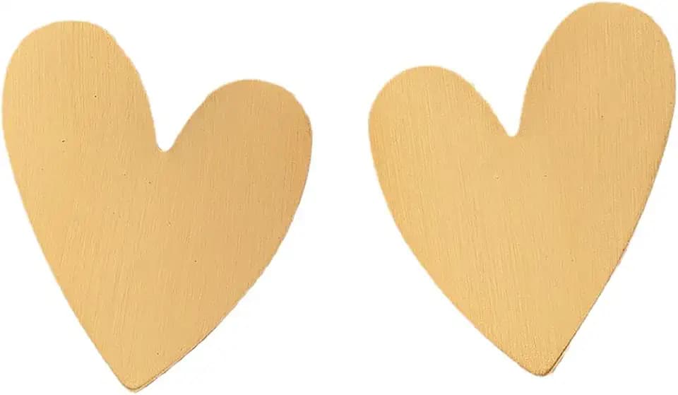Gold Heart Shaped Earrings for Women Gold Large Heart Shaped Earrings Statement Heart Earrings Minimalist Heart Shaped Earrings Heart Shaped Brushed Earrings Jewelry Gifts for Women (Gold)