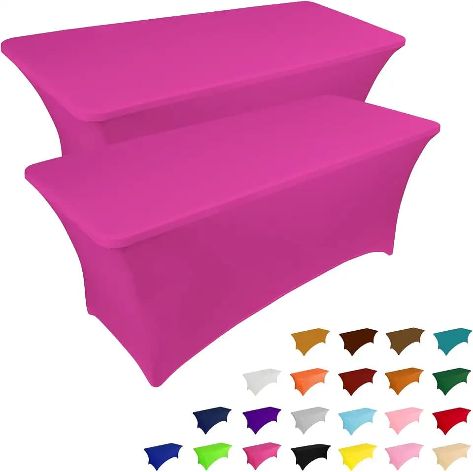 IVAPUPU 2 Pack 6FT Table Cloth for Rectangular Spandex Fuchsia Table Cover