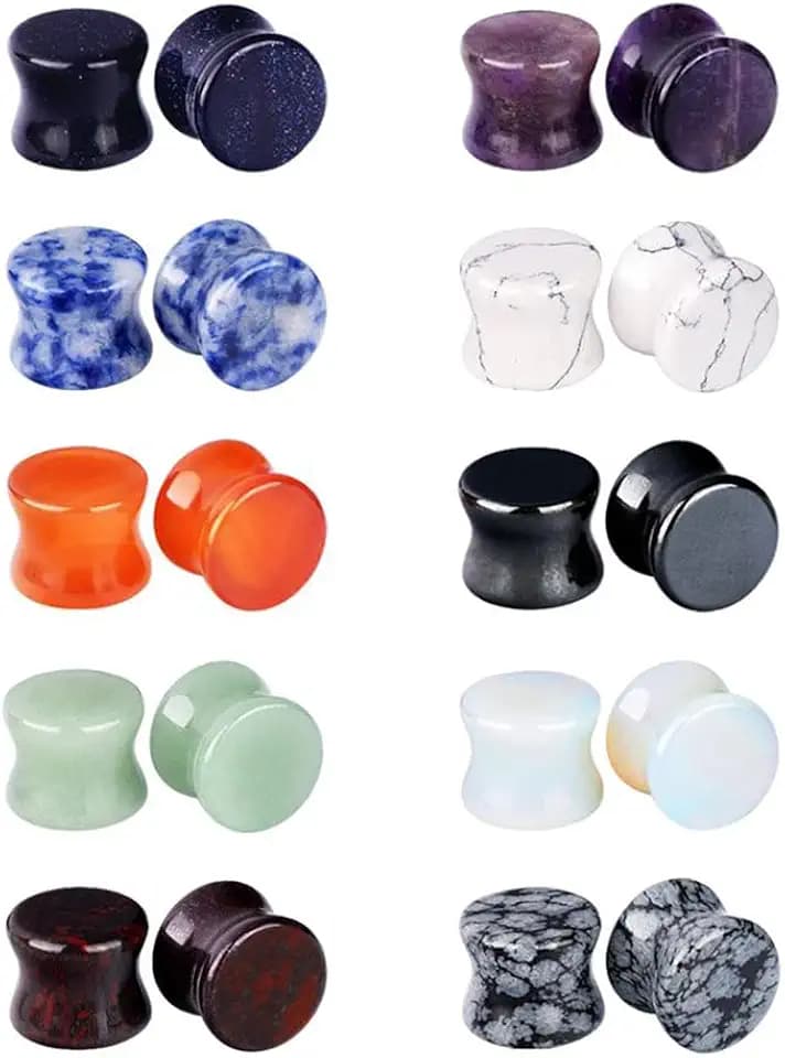 Longbeauty 20/30 Pcs Mixed Stone Ear Gauges Saddle Plugs 3MM-20MM