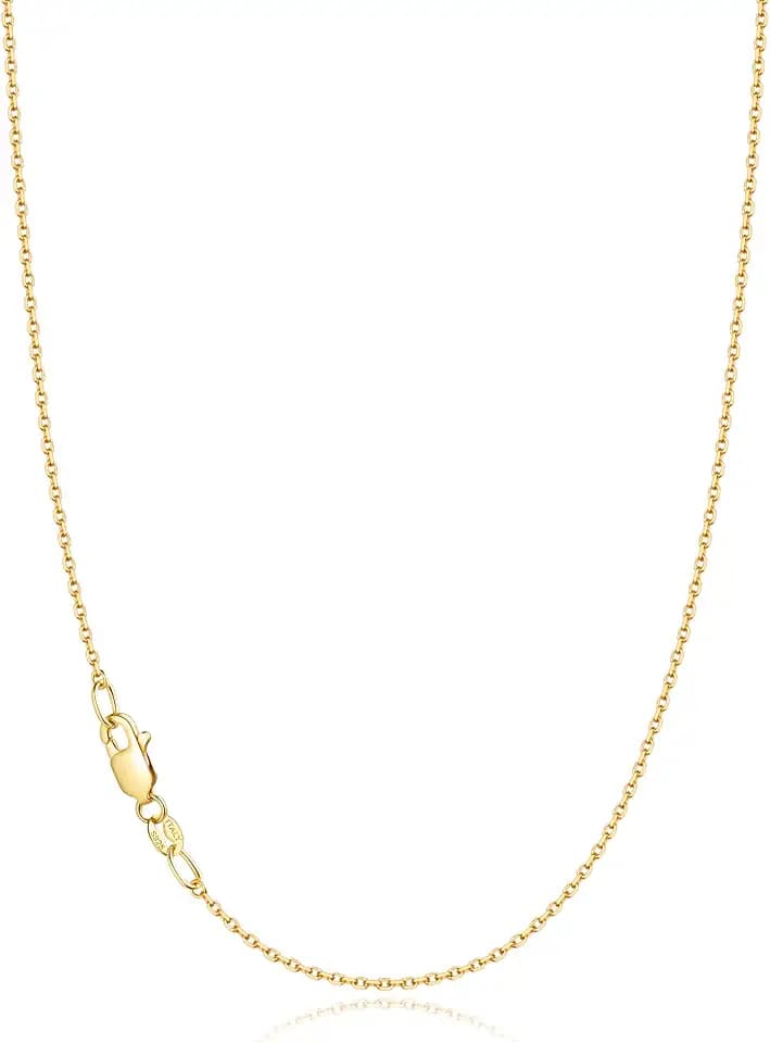 Jewlpire 18k Gold Plated 925 Sterling Silver Chain Necklace for Women, 1.1mm Cable Chains Necklace Thin & Dainty & Sturdy Women's Chain Necklaces, 14/16/17/18/20/22/24 Inches