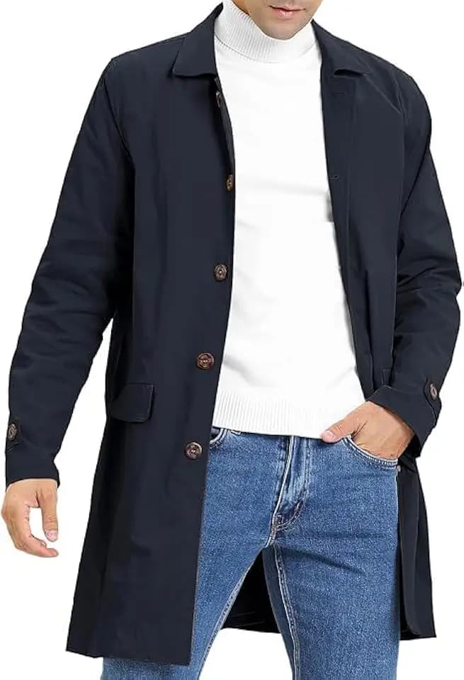 Runcati Herren-Trenchcoat, schmale Passform, einreihig, lässig, lang, leicht, Revers, Herbst-Windbreaker, Mantel
